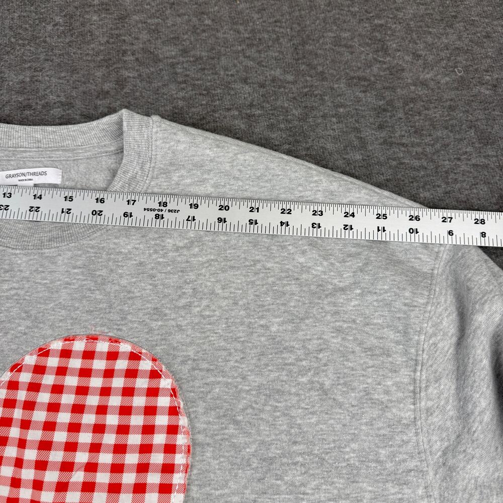 Grayson Threads Womens Gingham Heart Sweater Grey Pullover XL Valentine Holiday - Picture 9 of 11